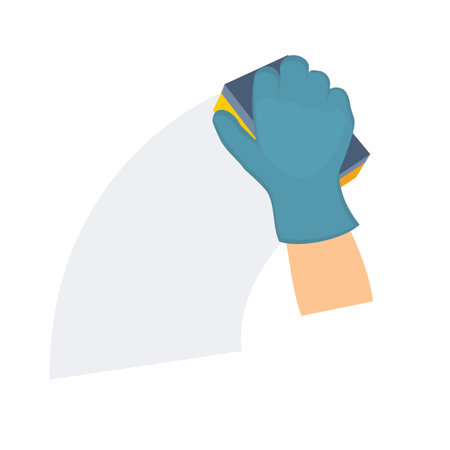 cleaning. Gloved hand cleans with a sponge, vector illustrationのイラスト素材