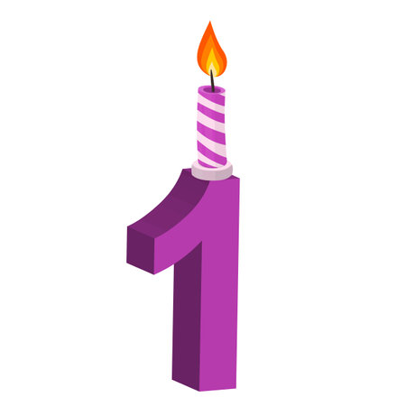 1 year birthday. Anniversary celebration with a burning candle, vector illustrationのイラスト素材