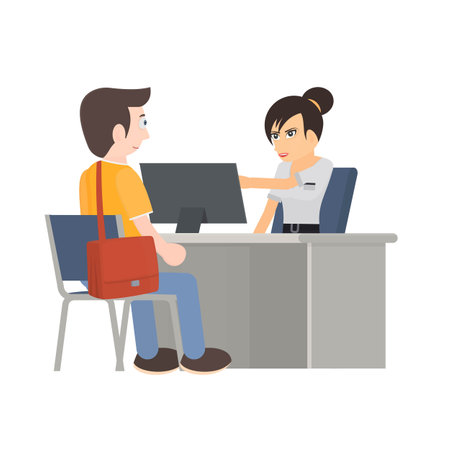 Operator advises the client. Consultant manager, vector illustrationのイラスト素材