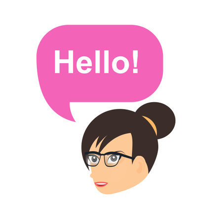 woman says hello. Woman greeting, chatting greetings, vector illustrationのイラスト素材