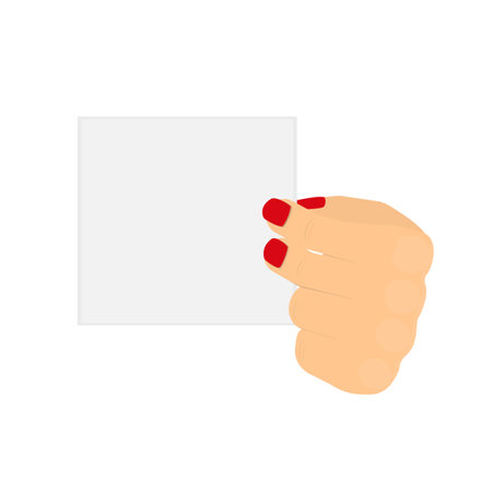 Hand holds a blank sheet of paper. Marketing advertising template, vector illustrationのイラスト素材