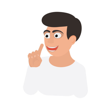 Sign of silence. Man with an index finger at his mouth, vector illustrationのイラスト素材