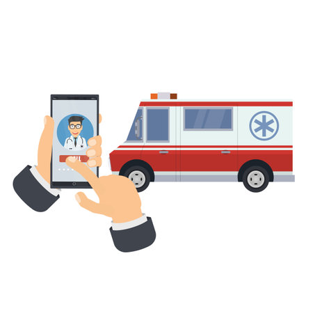 Calling an ambulance on a mobile phone, vector illustrationのイラスト素材