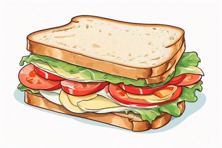 Cartoon sandwich on a clean white background. Generative AIの素材