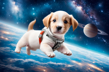 Puppy is being sent into space. Generative AIの素材