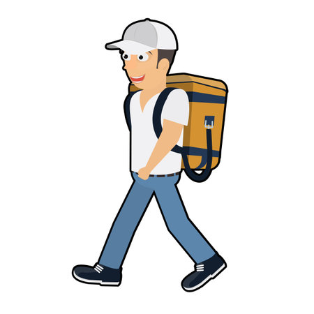 Delivery man with a bag. Courier carries a bag, vector illustrationのイラスト素材