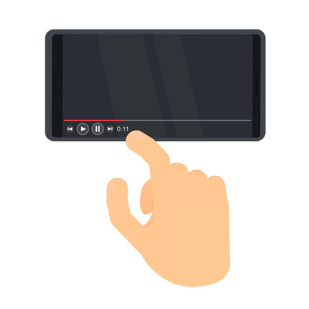 Watching videos on your phone. Playback pause while watching a video, vector illustrationのイラスト素材