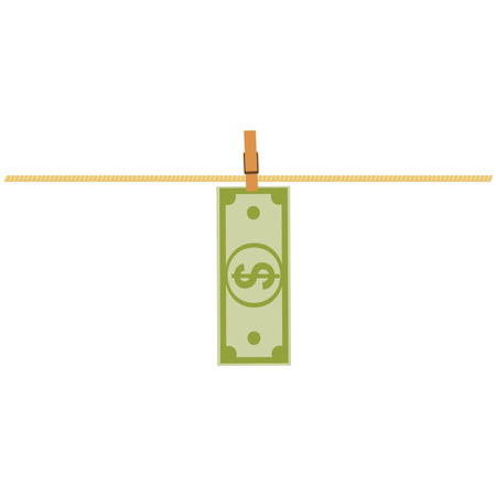 Dollar on a clothespin. Money on a clothesline, vector illustrationのイラスト素材