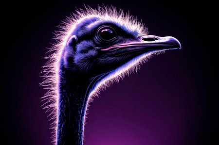 Illustration, neon aesthetics, neo-noir, X-ray image ostrich. Generative AI.の素材