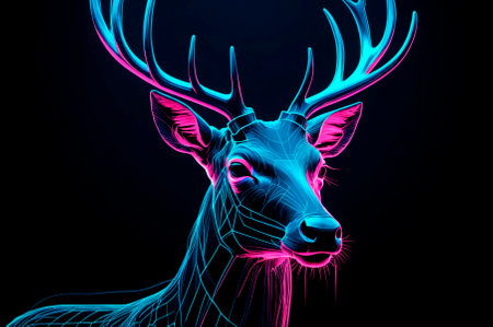 Illustration, neon aesthetics, neo-noir, X-ray image deer. Generative AI.の素材