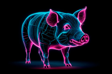 Illustration, neon aesthetics, neo-noir, X-ray image pig. Generative AI.の素材