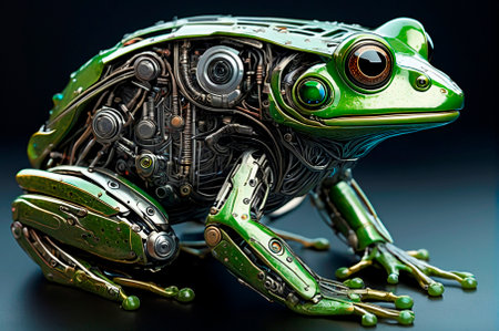 Cybernetic frog, highly detailed. Generative AI.の素材
