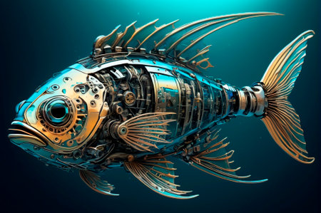 Cybernetic fish, detailed. Generative AI.の素材