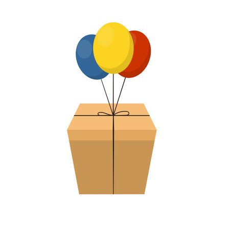 Balloon delivery. Gift box, vector illustrationのイラスト素材