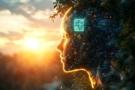 AI interacts with nature. Generative AI.の写真素材