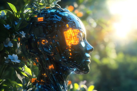 Artificial intelligence interacts with nature. Generative AI.