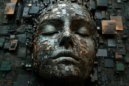Digital face made of microchips. Generative AI.の写真素材