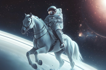 Astronaut riding a horse. Generative AI.の写真素材