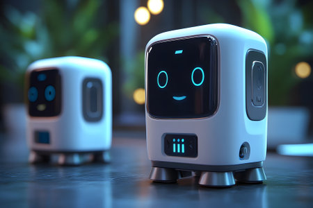 Robot is a voice assistant. Generative AI.の写真素材