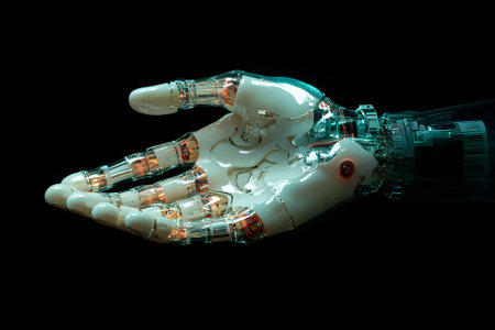 Futuristic representation of a robotic human hand. Generative AI.の写真素材