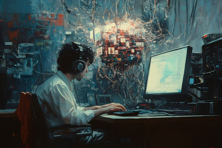 Fusion of man and computer. Generative AI. Generative AI.