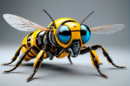 Robotic bee in high-tech 3d glasses. Generative AIの写真素材