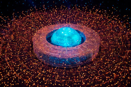 A holographic military mine, made up of many particles. Generative AI.