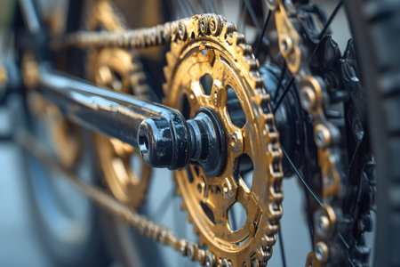 Bicycle chain on a sprocket. Generative AI.