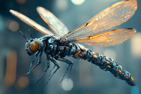Dragonfly in a futuristic style. Generative AI.の写真素材