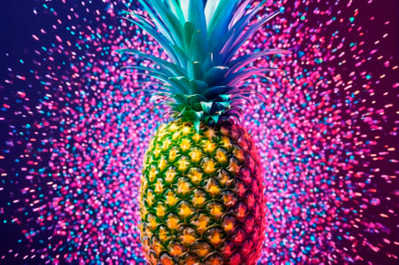 Holographic a pineapple made of many particles. Generative AI.の写真素材
