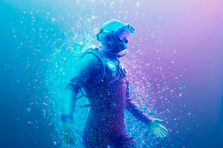 Holographic the diver made of many particles. Generative AI.の写真素材