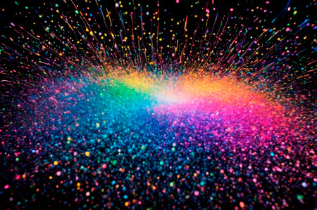 Holographic splashes made of many particles. Generative AI.