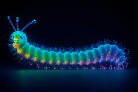 A holographic caterpillar, made up of many particles. Generative AI.