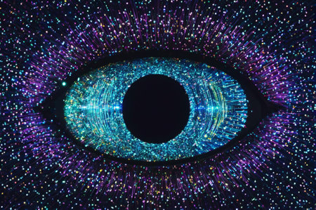 A holographic eye of the robot, made up of many particles. Generative AI.