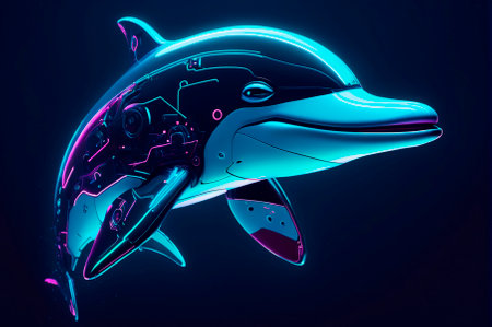 Portrait of a robotic animal, neon aesthetics, neo-noir. Generative AI.の写真素材