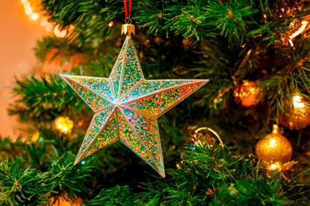 A holographic Star is a decoration on the Christmas tree, made up of many particles.