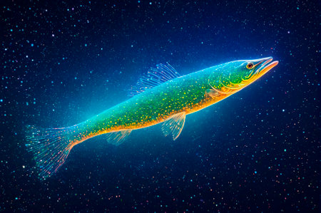 Holographic pike consisting of many particles in the sky. Generative AI.