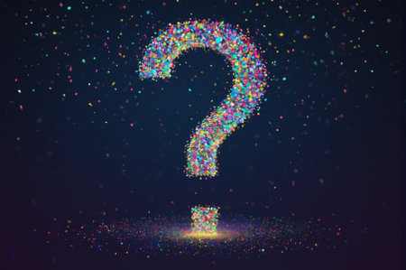 A holographic question mark, made up of many particles. Generative AI.の写真素材