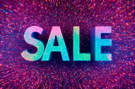 A holographic The sale sign, made up of many particles. Generative AI.の写真素材