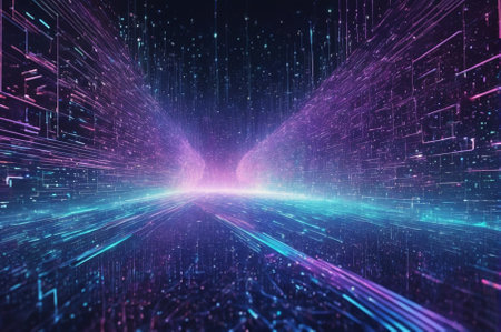 A holographic Futuristic look at the high-tech Internet, made up of many particles. Generative AI.の写真素材
