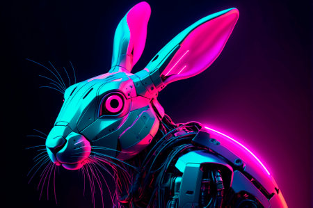 Portrait of a robotic hare, neon aesthetics, neo-noir. Generative AI.の写真素材