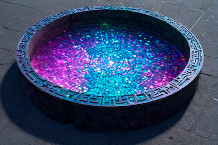 Holographic sewer manhole made of many particles. Generative AI.