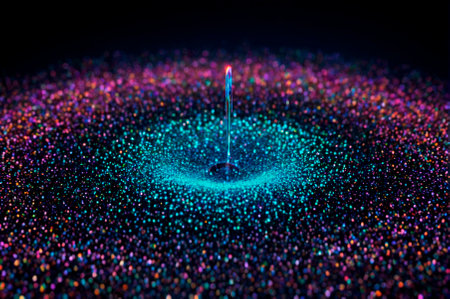 A holographic drop of gasoline, made up of many particles. Generative AI.