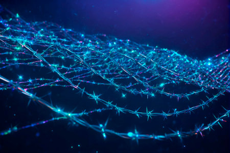 Holographic barbed wire made of many particles. Generative AI.の写真素材