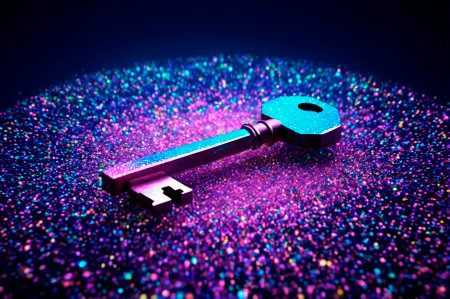 Holographic key, made up of many particles. Generative AI.の写真素材