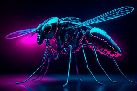 Portrait of a robotic mosquito, neon aesthetics, neo-noir. Generative AI.の写真素材
