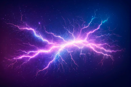 Holographic lightning made of many particles. Generative AI.の写真素材