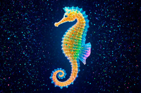 Holographic a seahorse made of many particles. Generative AI.の写真素材