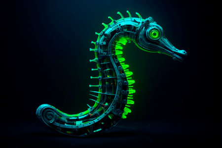 Portrait of a robotic seahorse, neon aesthetics, neo-noir. Generative AI.の写真素材