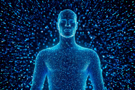 Holographic man, of many particles. Generative AI.の写真素材